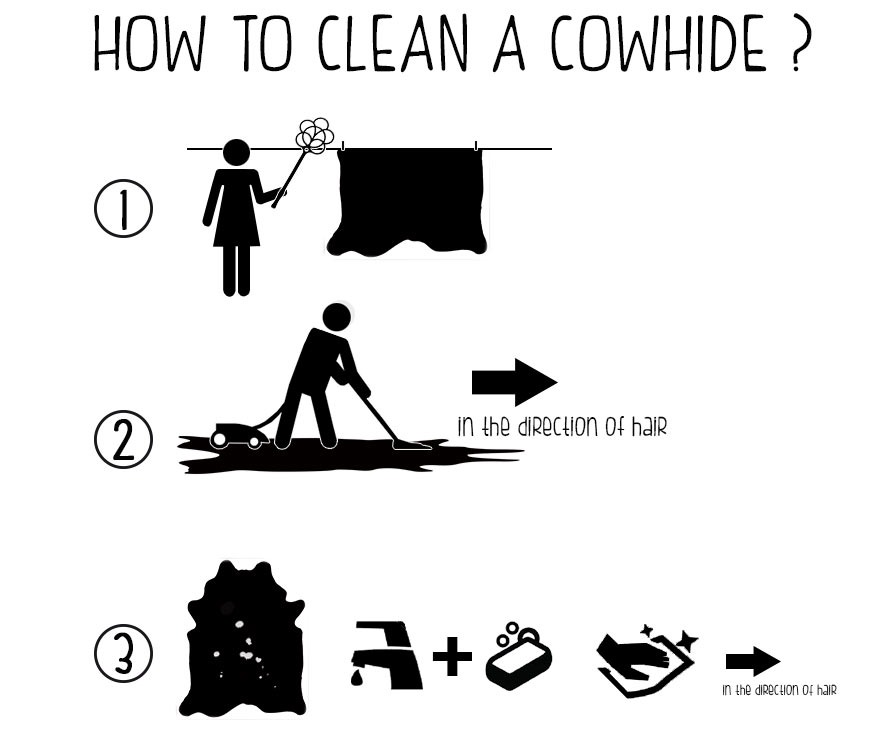 the cleaning steps of a cowhide rug
